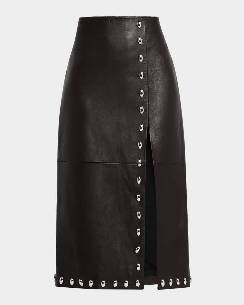 Naomi Stud-Embellished Faux Leather Midi Skirt